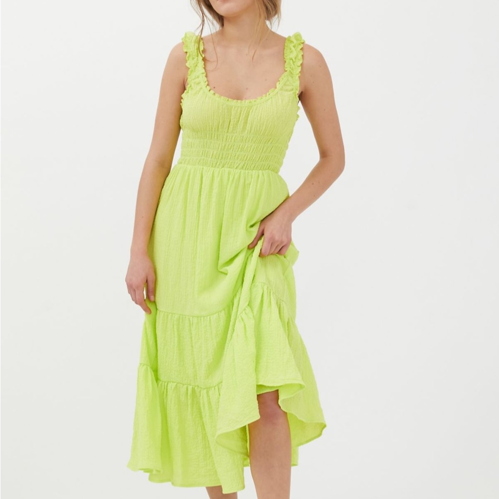 Urban Outfitters Green Ruffled Asymmetrical Midi Dress